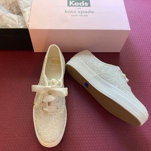 NEW Keds x Kate Spade New York triple glitter cream platform wedding sneakers